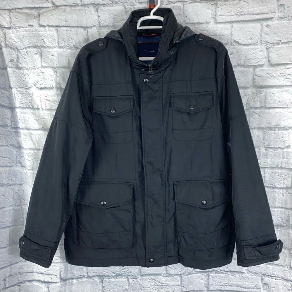 Tommy Hilfiger hard shell winter coat w/quilted lining black sz men XXL